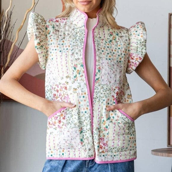 Ruffle Floral Quilted Vest - Picture 2 of 11
